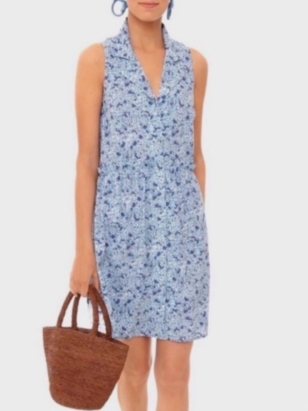 Tuckernuck Royal Shirt Dress Blue Hydrangea Floral Sleeveless Sz S